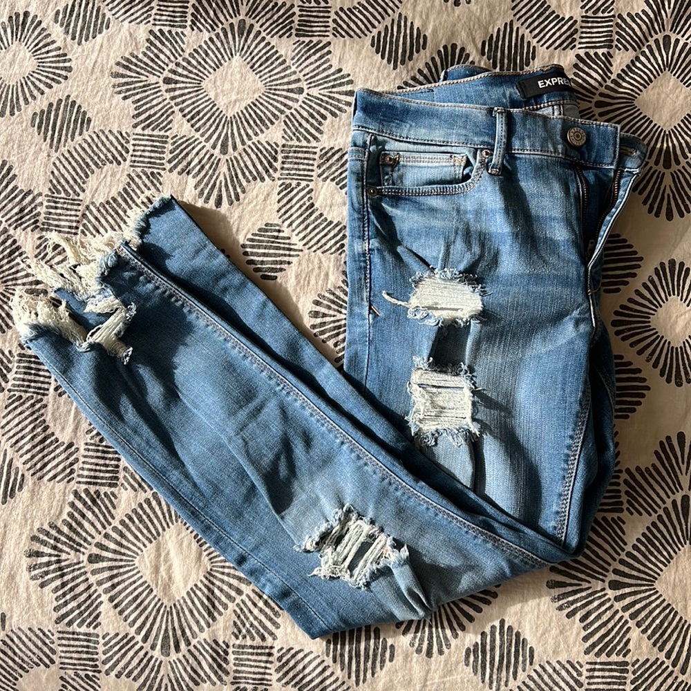 Barely worn, distressed Express jeans